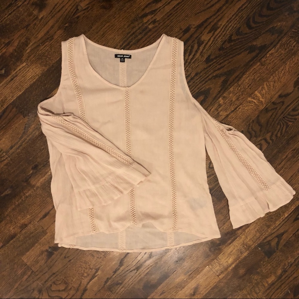 Dear John Open Shoulder Cream Long Sleeve Blouse